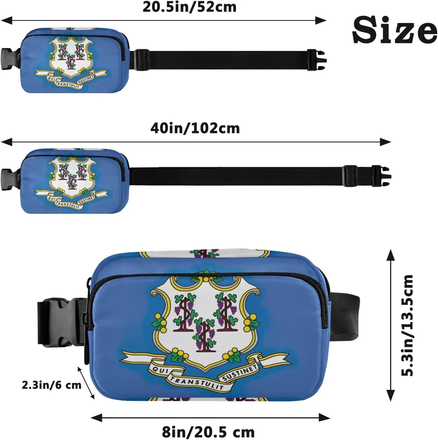 Connecticut State Flag Women Fanny Pack Large Hip Belt Bag Waterproof Hiking Waist Pouches for Men