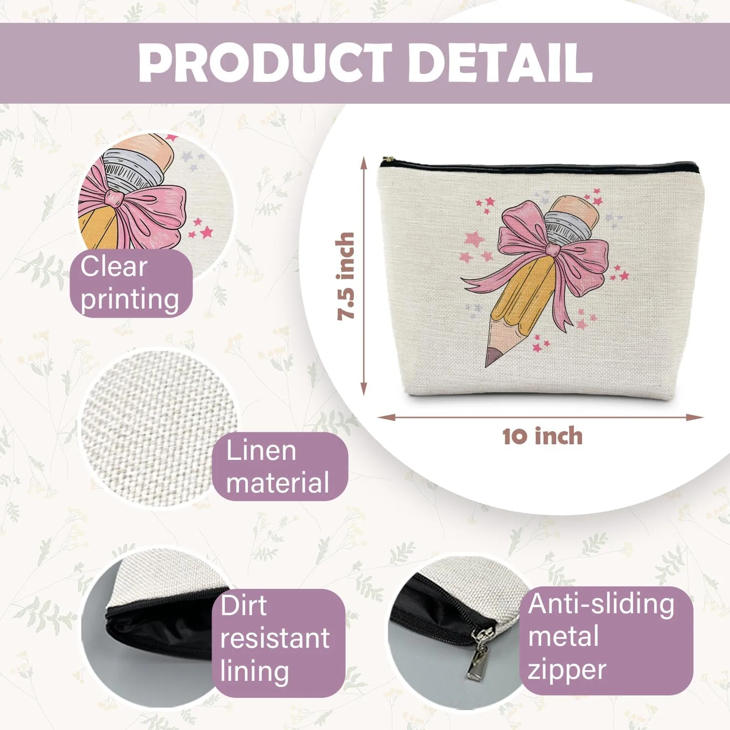 Coquette Pink Bow Teacher Makeup Bag, Teacher Appreciation Gifts Cosmetic Bags for Women, End of Year Teachers Gifts, Preppy Zipper Makeup Pouch for Teachers
