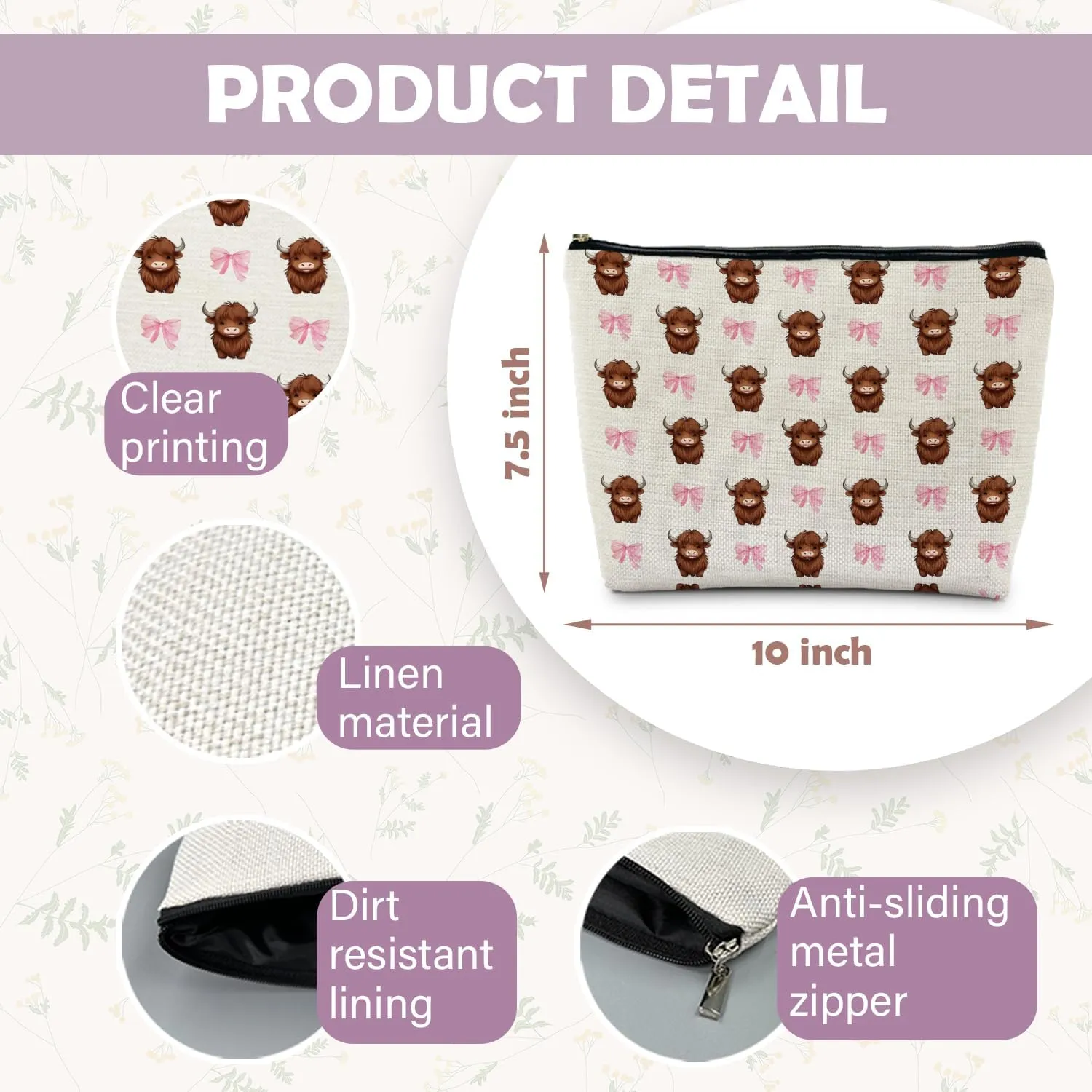Coquette Pink Bow Western Cow Makeup Bag, Cowgirl & Country Girl Gifts, Western Makeup Pouch Cosmetic Bag