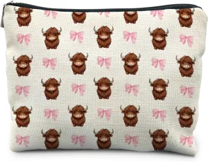 Coquette Pink Bow Western Cow Makeup Bag, Cowgirl & Country Girl Gifts, Western Makeup Pouch Cosmetic Bag