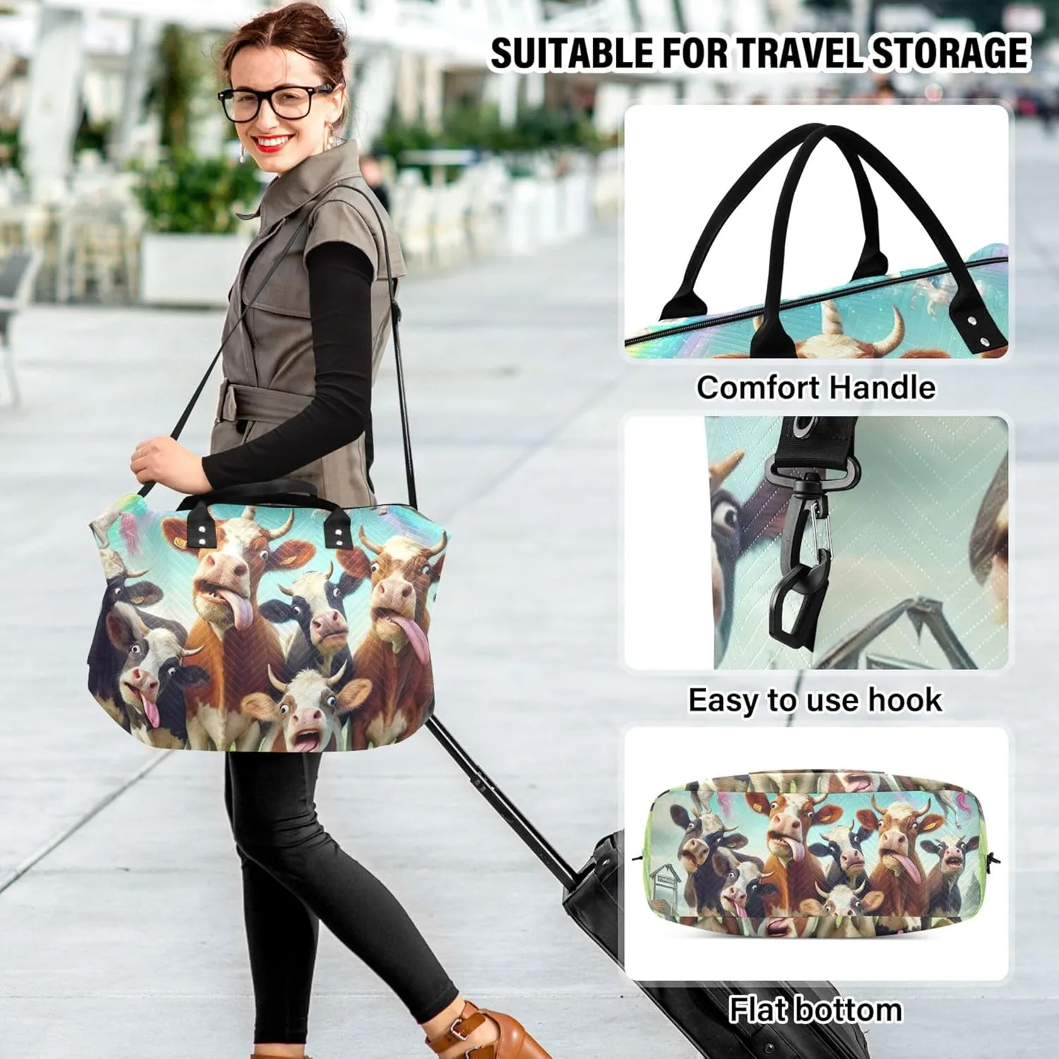 Cows Cattle Cute Duffel Bags for Traveling Make up Bags Set of 2, Print Women Small Gym Bag Carry on Duffel Bag