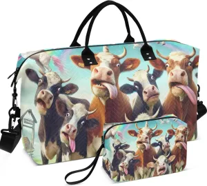 Cows Cattle Cute Duffel Bags for Traveling Make up Bags Set of 2, Print Women Small Gym Bag Carry on Duffel Bag