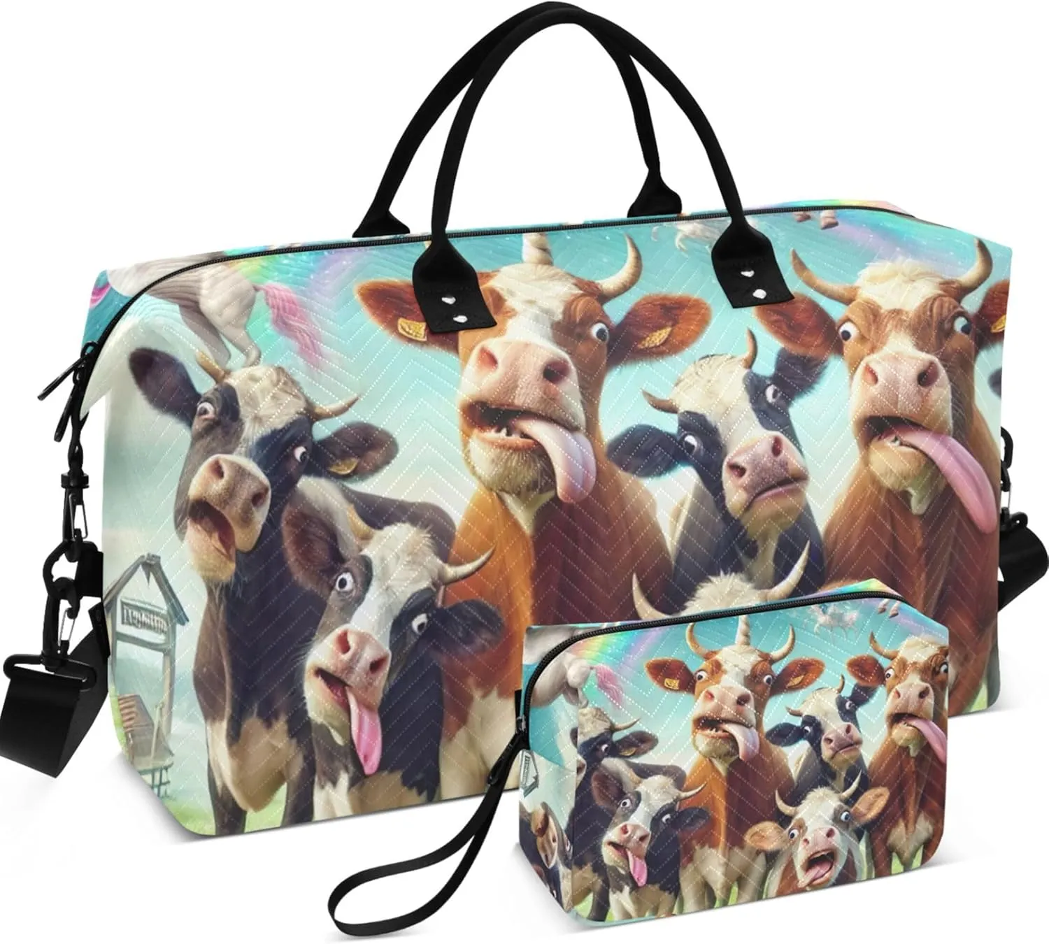 Cows Cattle Cute Duffel Bags for Traveling Make up Bags Set of 2, Print Women Small Gym Bag Carry on Duffel Bag