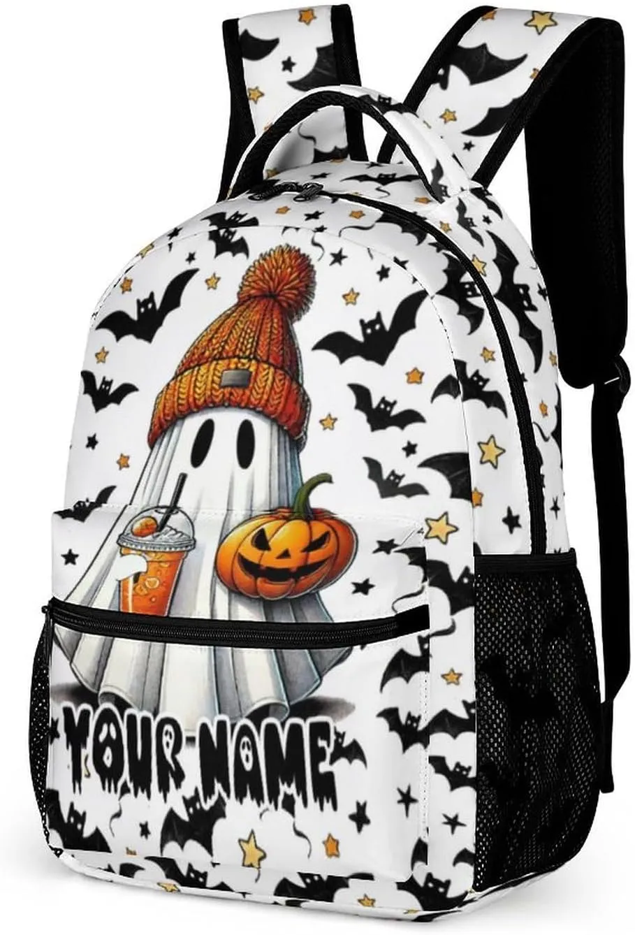 Custom Halloween School Backpack for Kids Girls Boys, 16 Inch Scary Halloween Themed Bookbag, Personalized School Backpacks for Students Children, Lightweight, Large Capacity