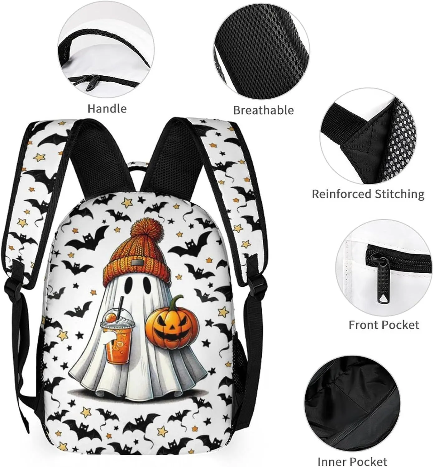 Custom Halloween School Backpack for Kids Girls Boys, 16 Inch Scary Halloween Themed Bookbag, Personalized School Backpacks for Students Children, Lightweight, Large Capacity