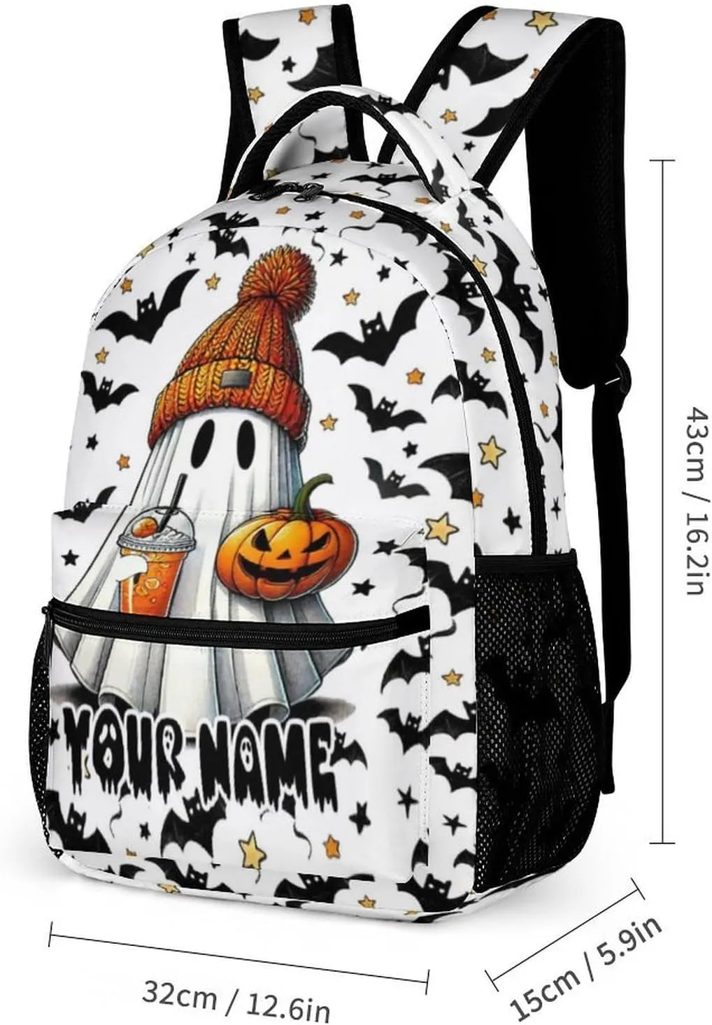 Custom Halloween School Backpack for Kids Girls Boys, 16 Inch Scary Halloween Themed Bookbag, Personalized School Backpacks for Students Children, Lightweight, Large Capacity