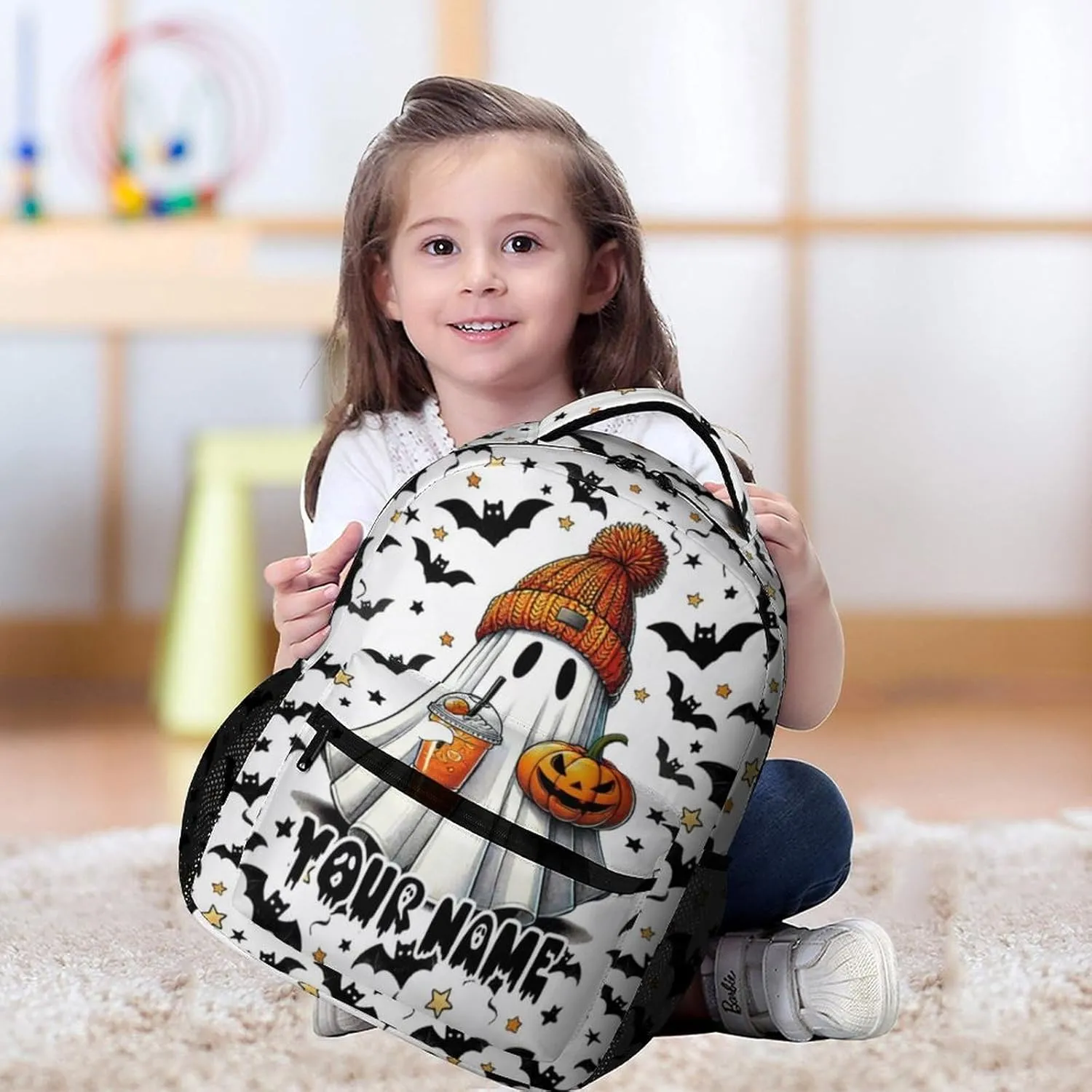 Custom Halloween School Backpack for Kids Girls Boys, 16 Inch Scary Halloween Themed Bookbag, Personalized School Backpacks for Students Children, Lightweight, Large Capacity