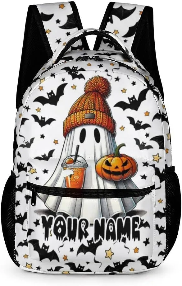 Custom Halloween School Backpack for Kids Girls Boys, 16 Inch Scary Halloween Themed Bookbag, Personalized School Backpacks for Students Children, Lightweight, Large Capacity