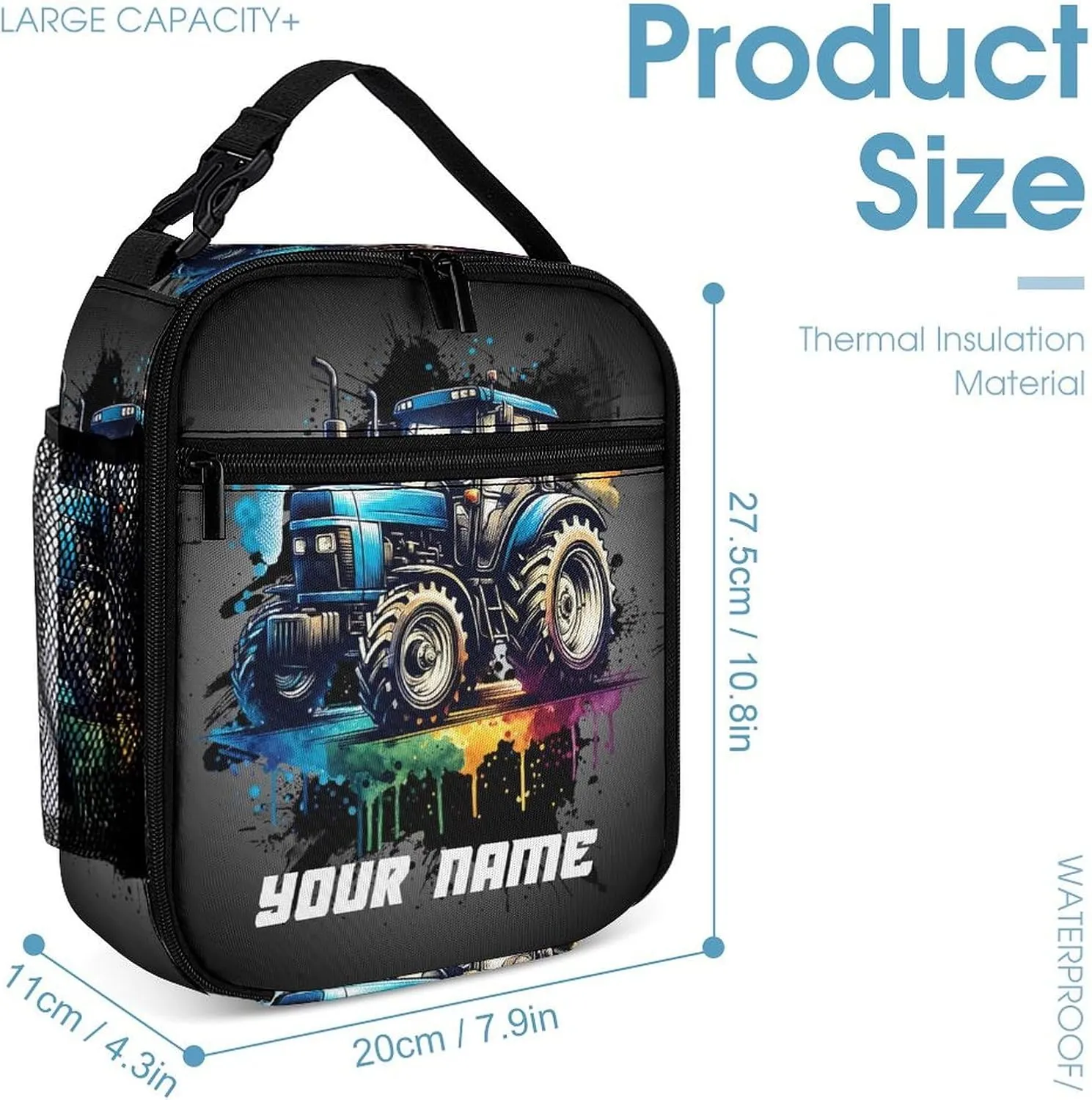Custom Tractor Backpack with Lunch Bag & Pencil Case, 16 Inch Cute Tractors Bookbag for Kids Girls Boys School, Daily Casual School Backpacks for Students Children, Lightweight