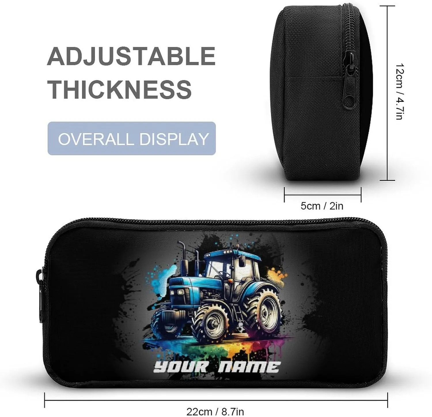 Custom Tractor Backpack with Lunch Bag & Pencil Case, 16 Inch Cute Tractors Bookbag for Kids Girls Boys School, Daily Casual School Backpacks for Students Children, Lightweight