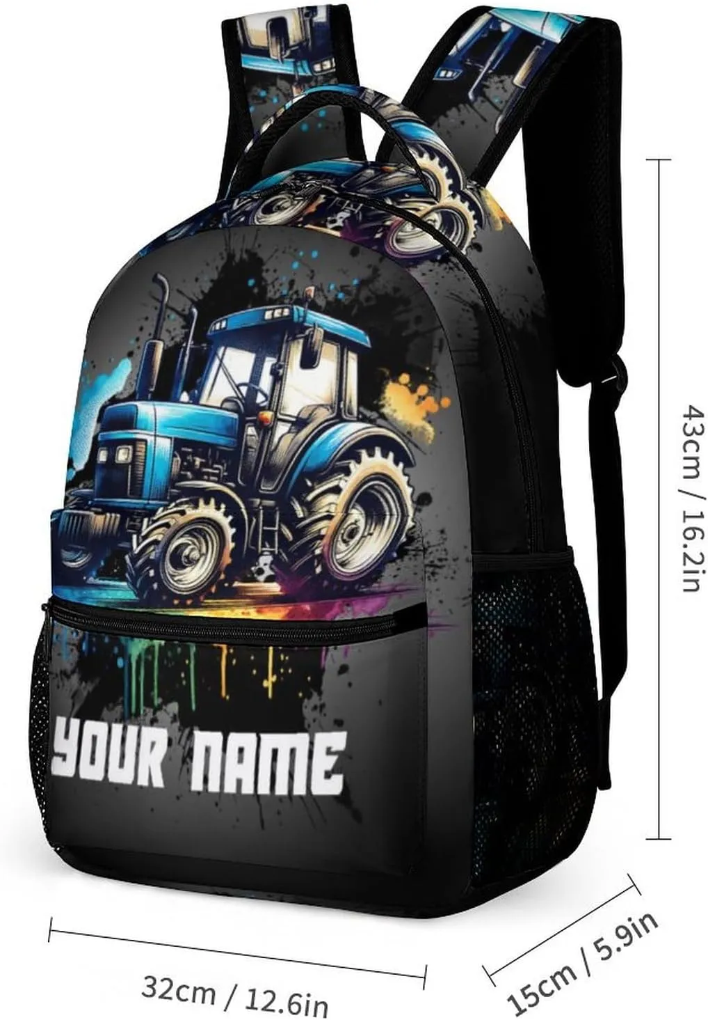 Custom Tractor Backpack with Lunch Bag & Pencil Case, 16 Inch Cute Tractors Bookbag for Kids Girls Boys School, Daily Casual School Backpacks for Students Children, Lightweight
