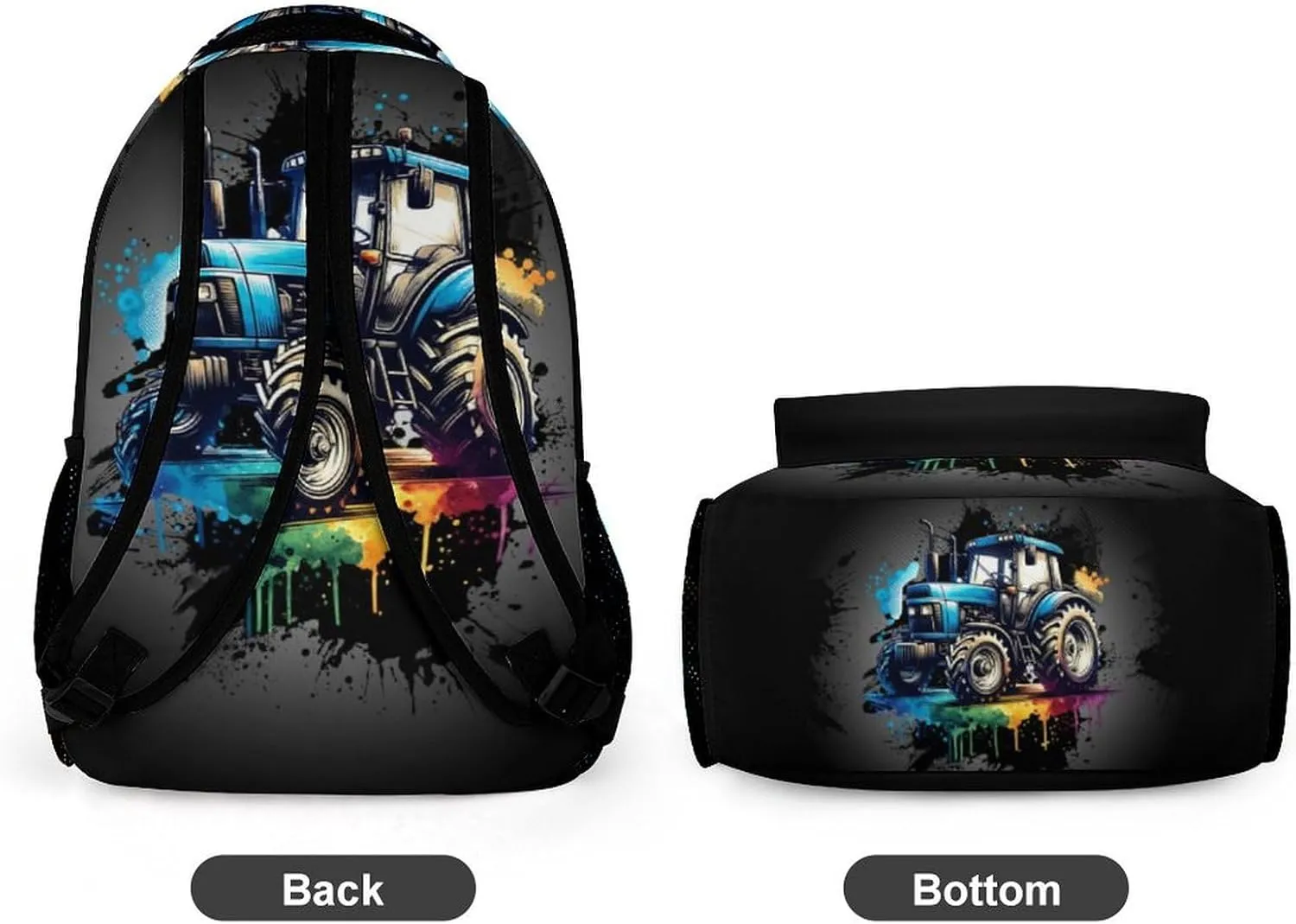 Custom Tractor School Backpack, 16 Inch Cute Tractors Themed Bookbag for Kids Girls Boys, Daily School Backpacks for Students Children, Lightweight, Large Capacity