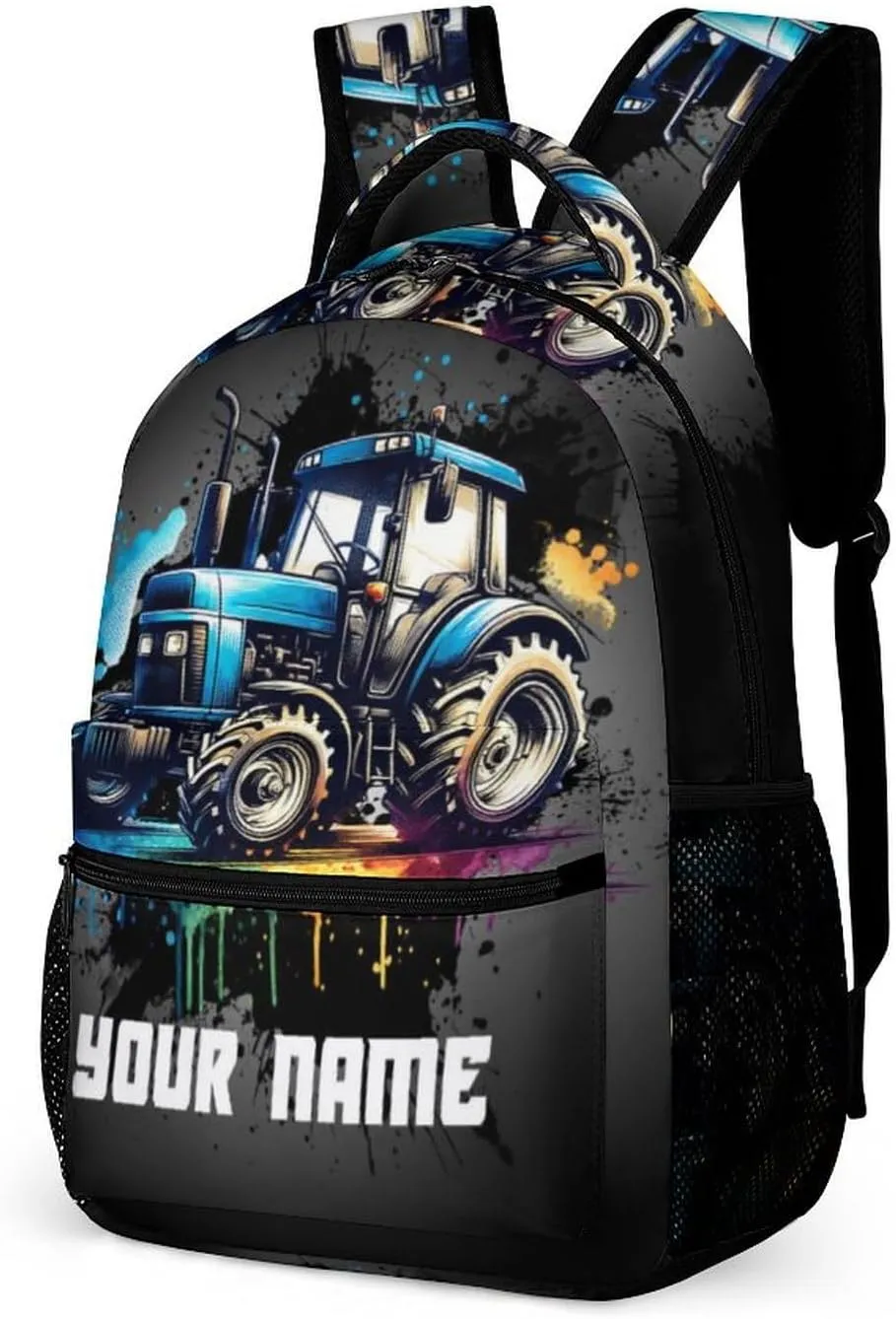Custom Tractor School Backpack, 16 Inch Cute Tractors Themed Bookbag for Kids Girls Boys, Daily School Backpacks for Students Children, Lightweight, Large Capacity