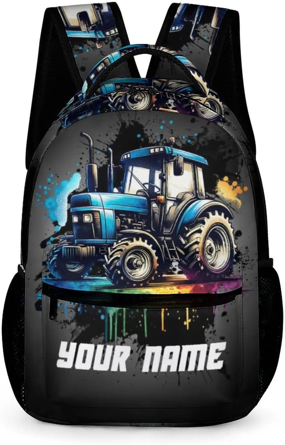 Custom Tractor School Backpack, 16 Inch Cute Tractors Themed Bookbag for Kids Girls Boys, Daily School Backpacks for Students Children, Lightweight, Large Capacity