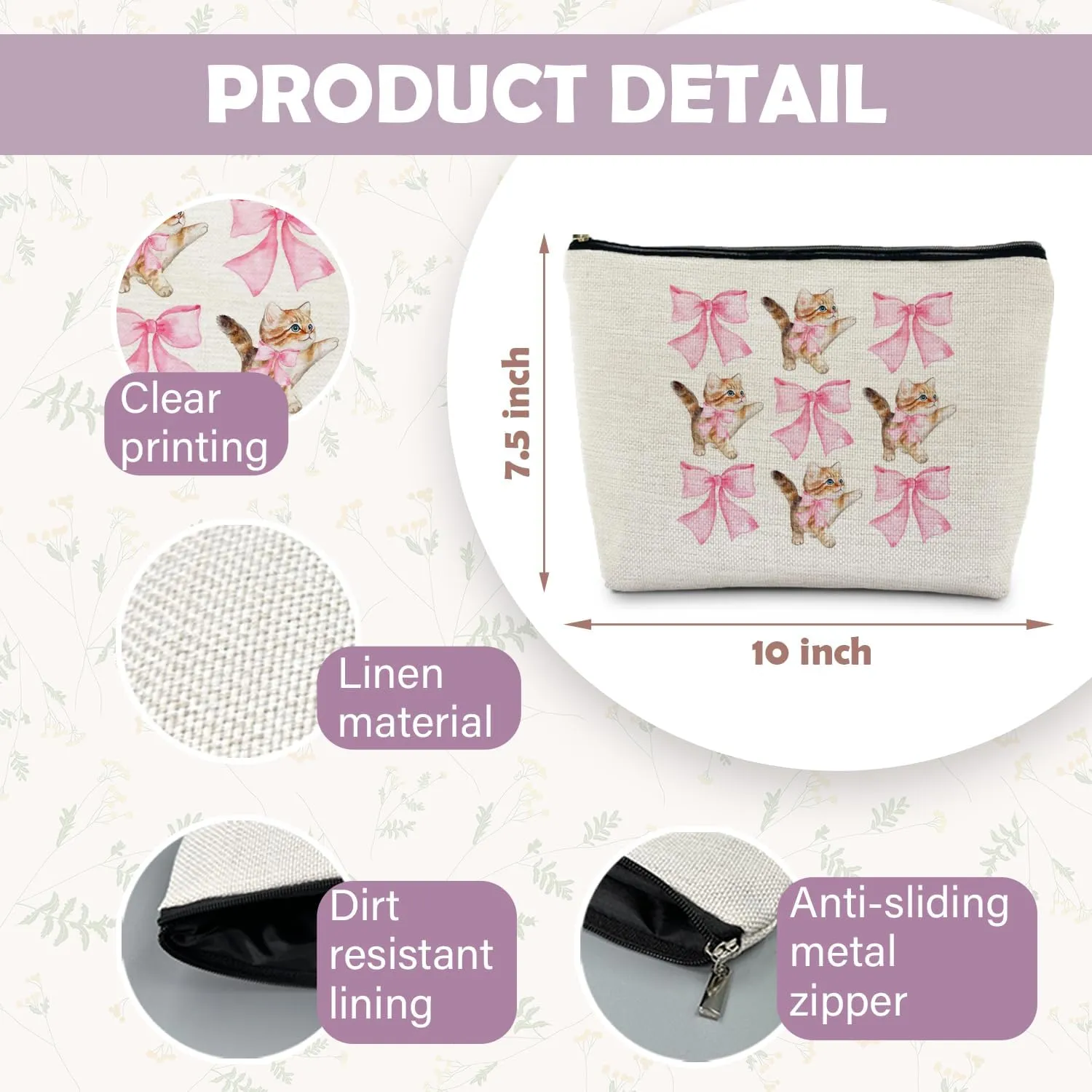 Cute Cat Makeup Bag, Cat Gifts for Women, Cat Mom Gifts for Women, Cat Lady Gifts, Pink Bows Cat Cosmetic Bags Toiletry Bag for Women, Cat Makeup Pouch, Cat Accessories for Women