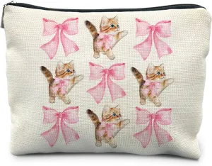 Cute Cat Makeup Bag, Cat Gifts for Women, Cat Mom Gifts for Women, Cat Lady Gifts, Pink Bows Cat Cosmetic Bags Toiletry Bag for Women, Cat Makeup Pouch, Cat Accessories for Women