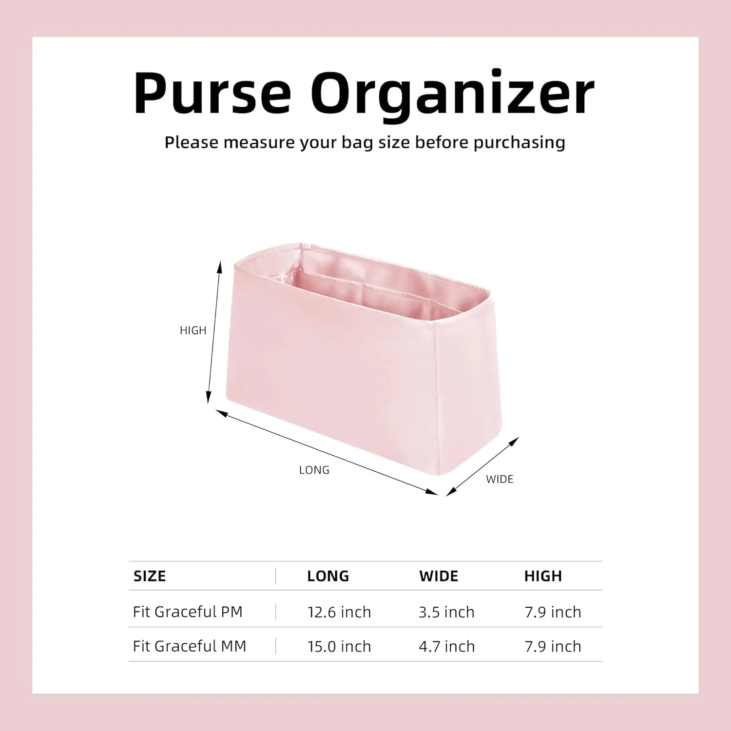 DGAZ Purse Organizer Silky Smooth For LV Graceful PM/MM Bags,Silk,Luxury Handbag Tote in Bag Shapers (Pink, MM)