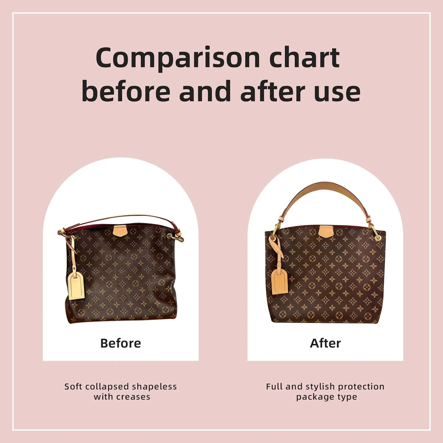 DGAZ Purse Organizer Silky Smooth For LV Graceful PM/MM Bags,Silk,Luxury Handbag Tote in Bag Shapers (Pink, MM)
