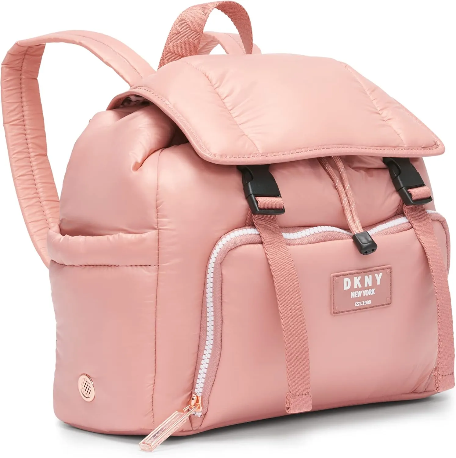 DKNY Women's Lightweight Foldover Backpack with Buckle Straps, Primrose, One Size
