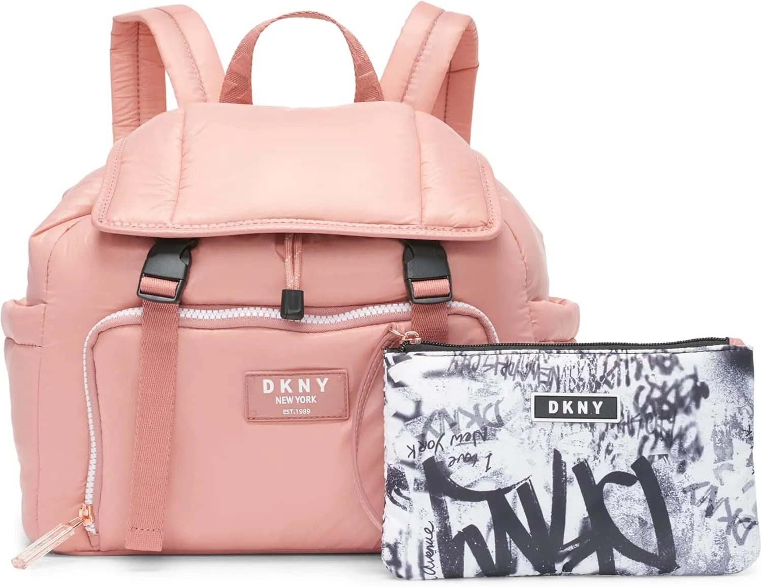 DKNY Women's Lightweight Foldover Backpack with Buckle Straps, Primrose, One Size