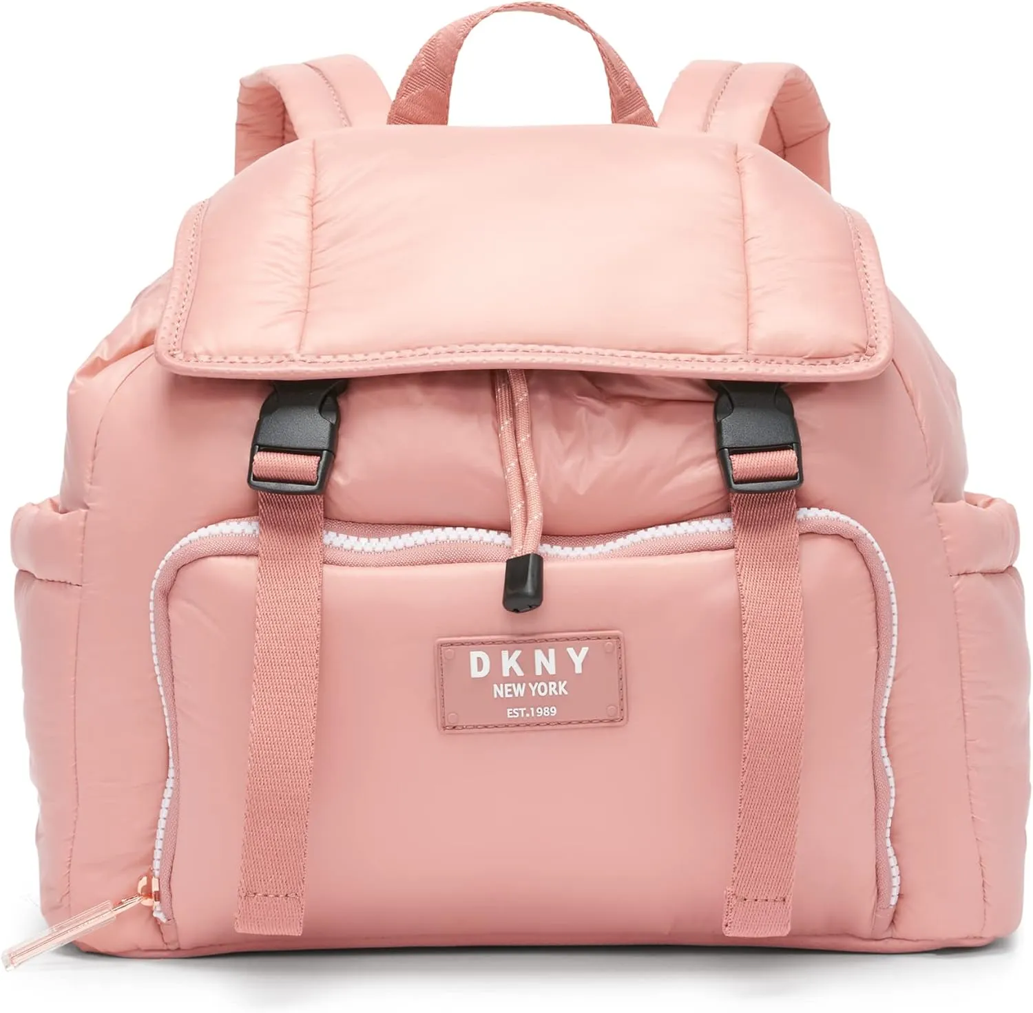 DKNY Women's Lightweight Foldover Backpack with Buckle Straps, Primrose, One Size