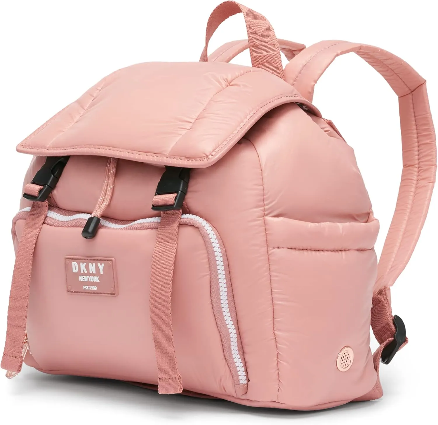 DKNY Women's Lightweight Foldover Backpack with Buckle Straps, Primrose, One Size