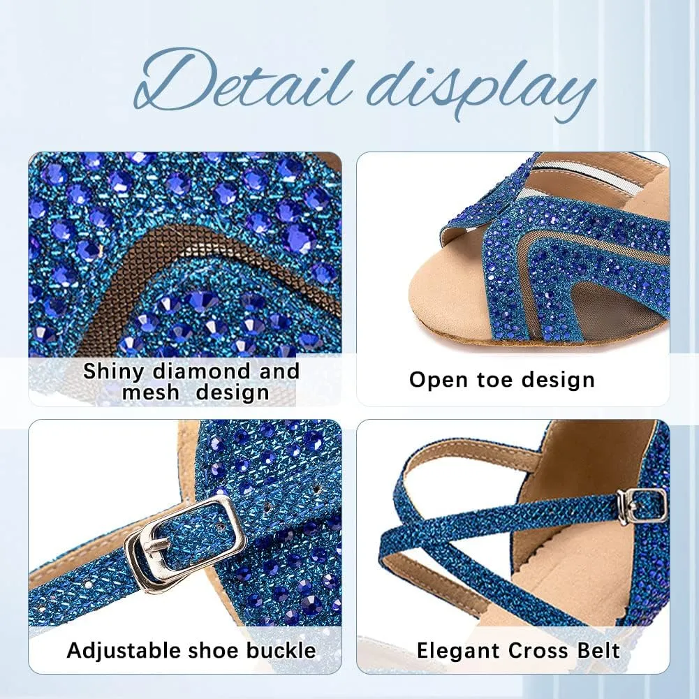 DKZSYIM Women Rhinestone Latin Ballroom Dance Shoes Bachata Salsa Practice Performance Dance Shoes,Model QJW1025