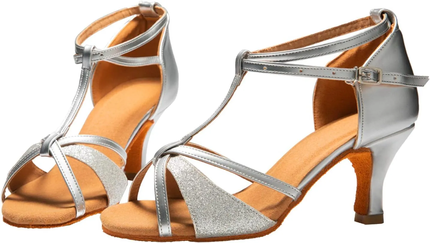 Dress First Dance Shoes Women Latin Salsa Bachata Shoes Suede Sole Wedding Performance Dance Shoes 2.76'' Heel