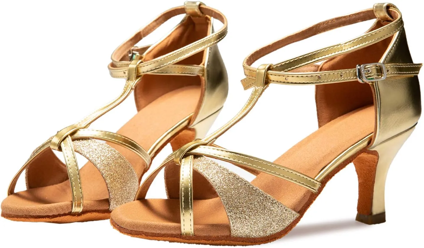 Dress First Dance Shoes Women Latin Salsa Bachata Shoes Suede Sole Wedding Performance Dance Shoes 2.76'' Heel