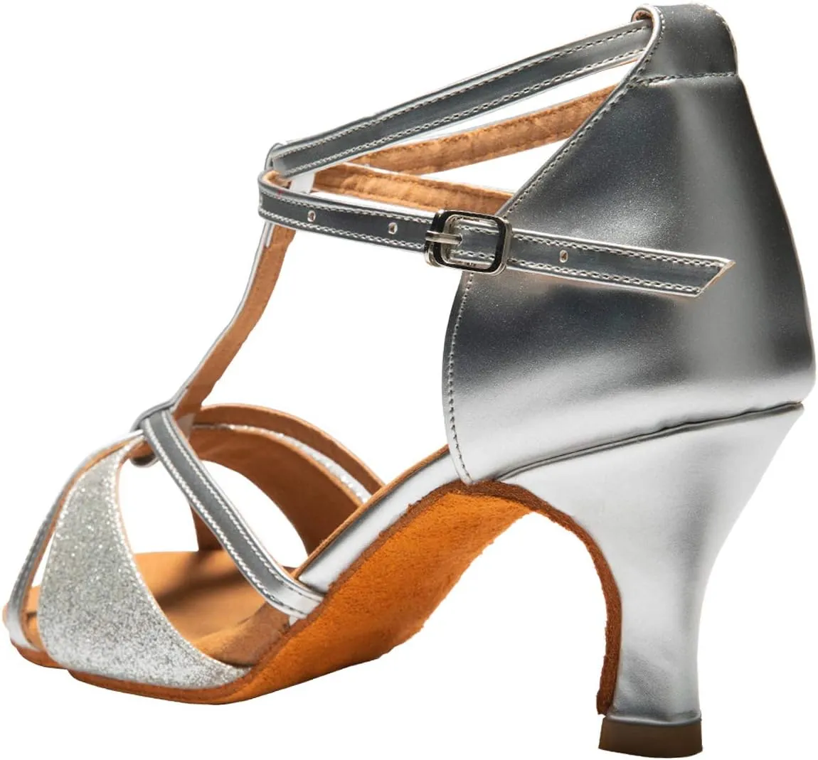 Dress First Dance Shoes Women Latin Salsa Bachata Shoes Suede Sole Wedding Performance Dance Shoes 2.76'' Heel