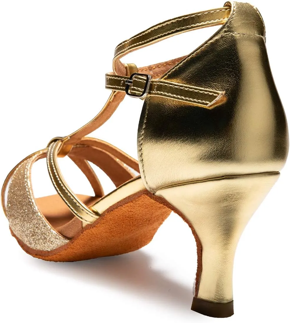 Dress First Dance Shoes Women Latin Salsa Bachata Shoes Suede Sole Wedding Performance Dance Shoes 2.76'' Heel