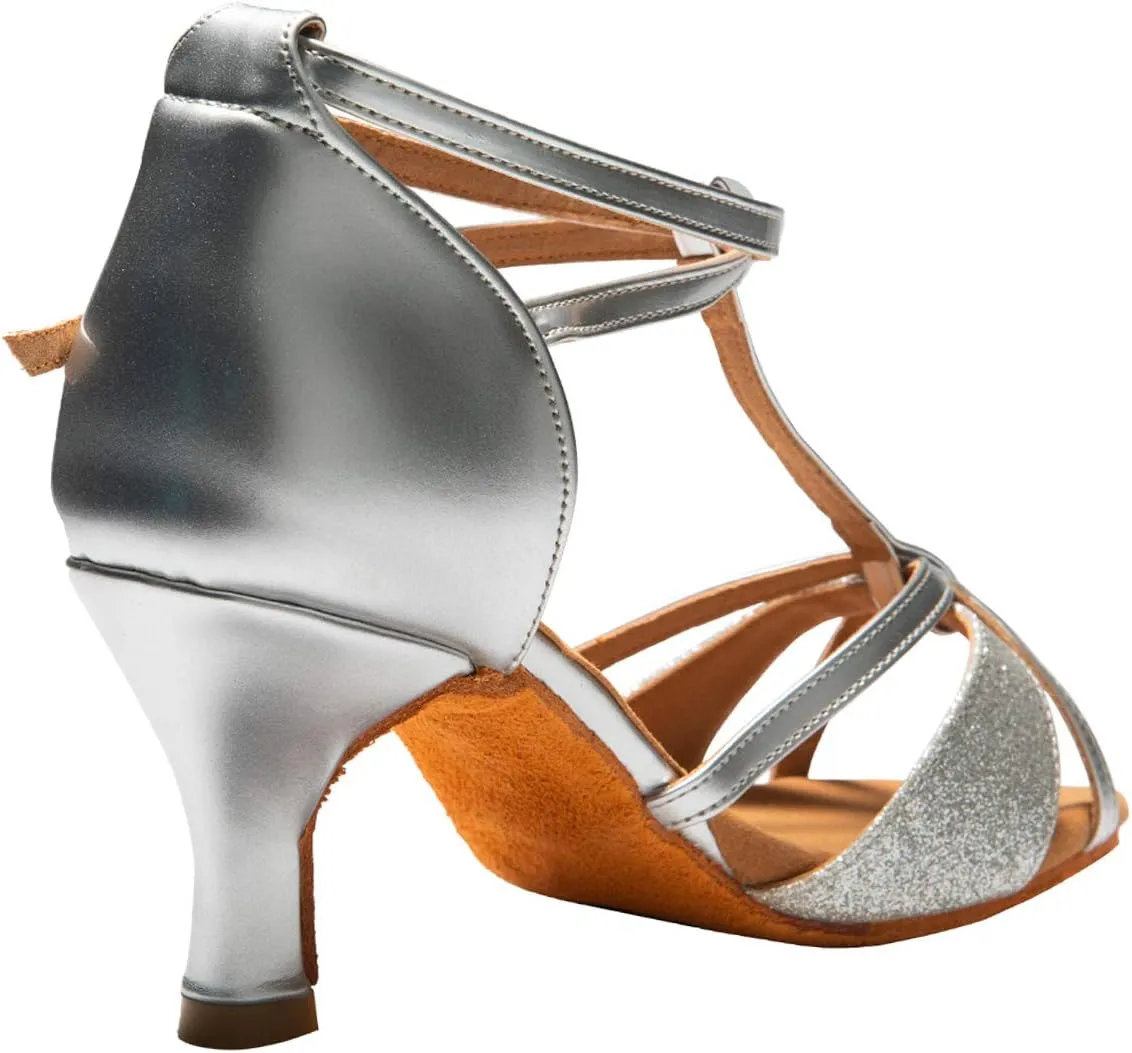 Dress First Dance Shoes Women Latin Salsa Bachata Shoes Suede Sole Wedding Performance Dance Shoes 2.76'' Heel