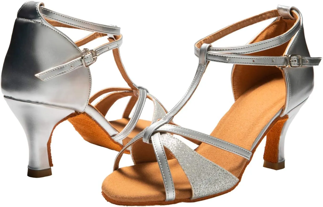 Dress First Dance Shoes Women Latin Salsa Bachata Shoes Suede Sole Wedding Performance Dance Shoes 2.76'' Heel