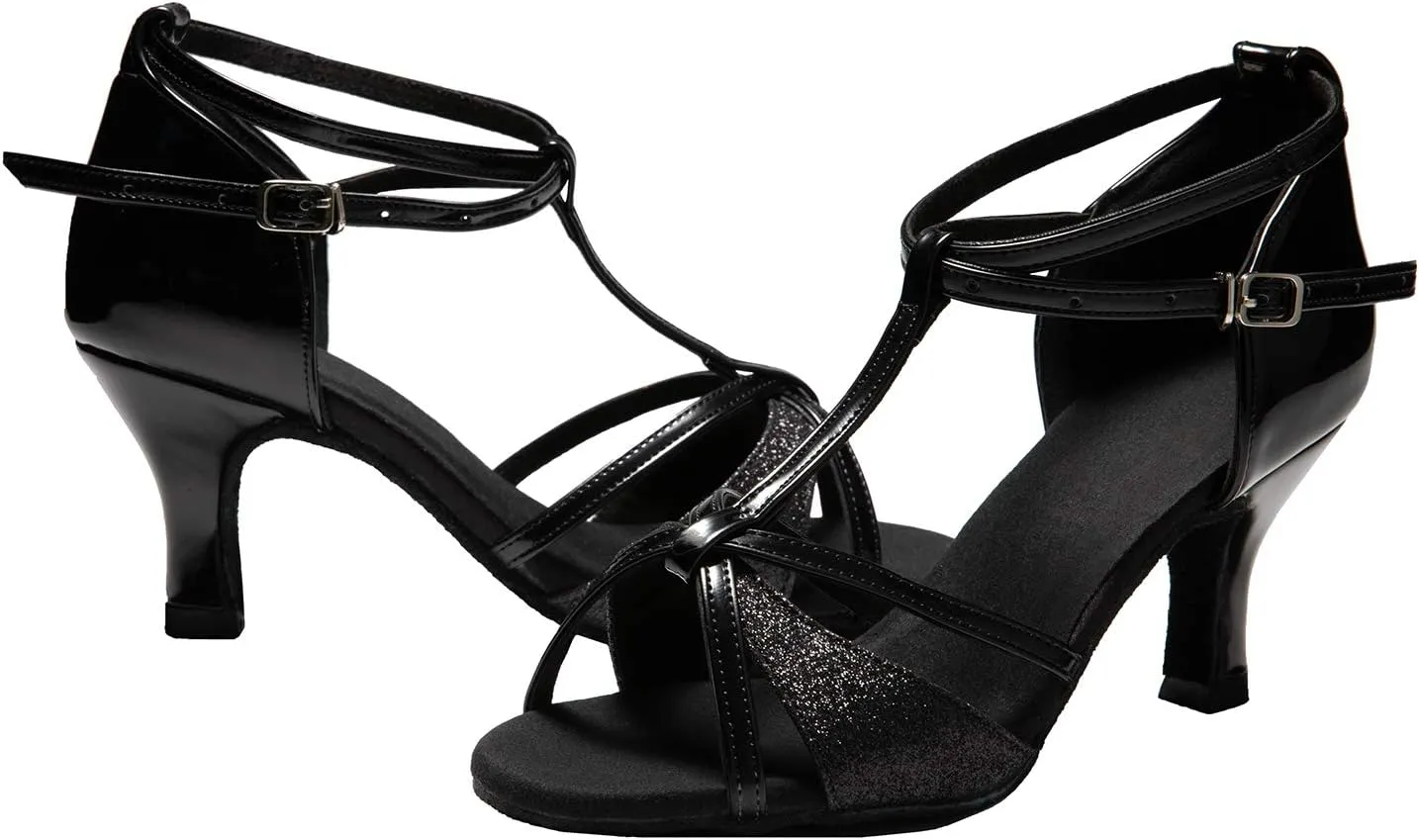 Dress First Dance Shoes Women Latin Salsa Bachata Shoes Suede Sole Wedding Performance Dance Shoes 2.76'' Heel