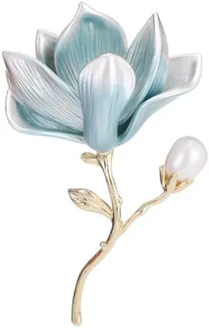 Elegant Magnolia Flower Brooch Pin for Women - Vintage Floral Dress Accessory for Wedding, Evening Gowns, Prom, Party - Gold-Tone Bridal Jewelry Gift