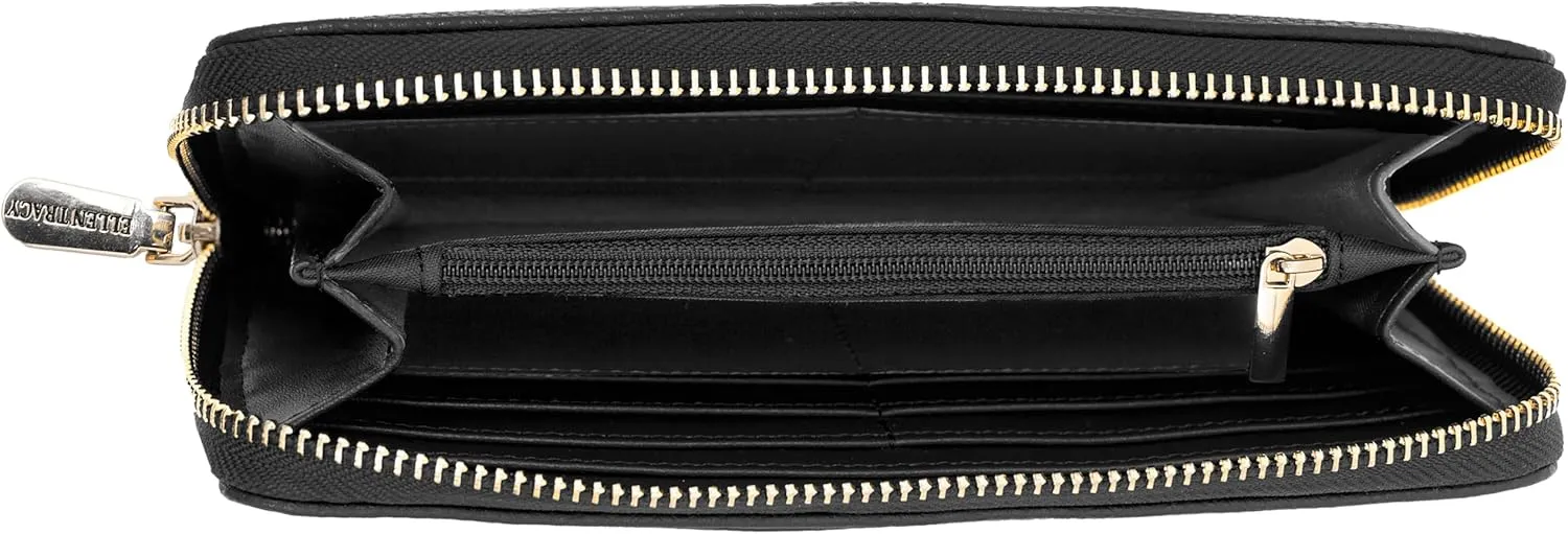 ELLEN TRACY Faux Leather Pebble Grain ID Card Case Wallet with Detachable Wristlet (Black)