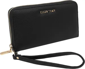 ELLEN TRACY Faux Leather Pebble Grain ID Card Case Wallet with Detachable Wristlet (Black)