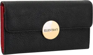 ELLEN TRACY Pebble Grain Tri-Fold Travel Wallet (Black)