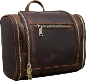 EURYNOME Toiletry Bag For Men, Genuine Leather Toiletries Organizer, Travel Hanging Toiletry Bag Large Water-resistant Bathroom Shaving Kit for Cosmetics, Makeup Case Travel Dopp Kit