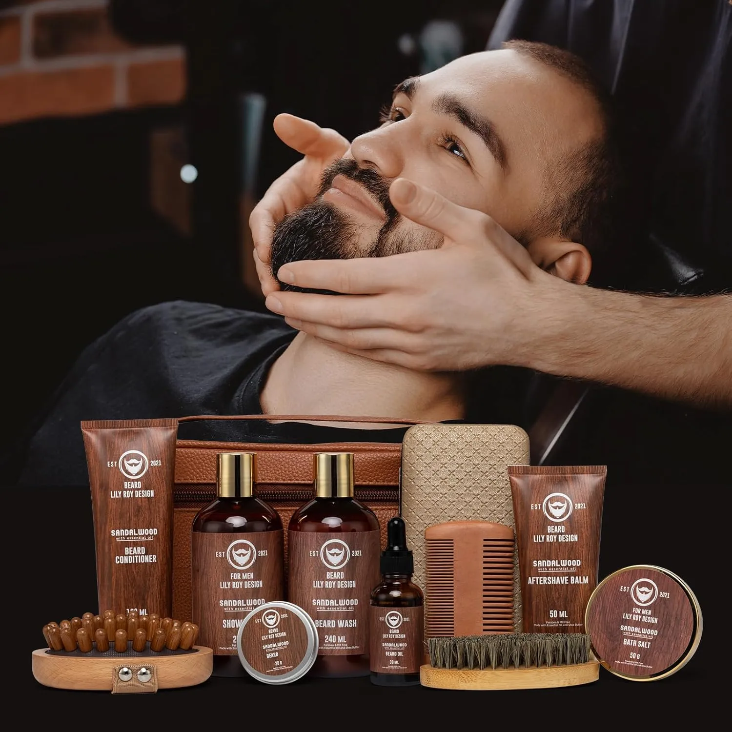 Father's Day Gift for Men - Luxury 30-Piece Sandalwood Bath & Beard Gift Set for Men, Bath & Body Care Kit for Him with Beard Wax | Christmas, Valentine's Day, Birthday, Relaxation Gift for Dad