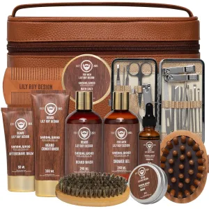 Father's Day Gift for Men - Luxury 30-Piece Sandalwood Bath & Beard Gift Set for Men, Bath & Body Care Kit for Him with Beard Wax | Christmas, Valentine's Day, Birthday, Relaxation Gift for Dad
