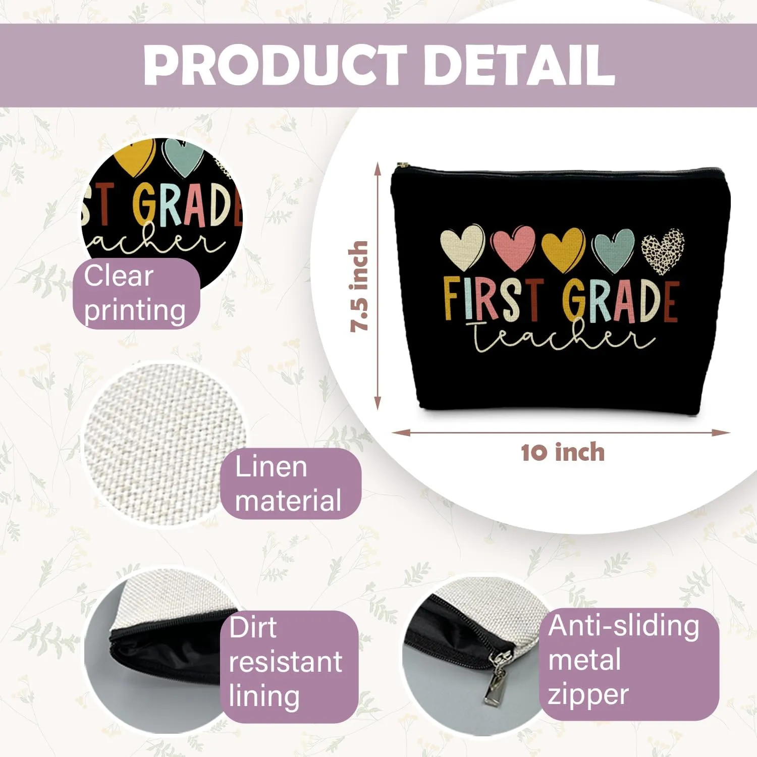 First Grade Teacher Makeup Bag, First Grade Teacher Gifts for Women, Best Teacher Gifts for Women, Thank You Teacher Gifts, First Grade Teacher Cosmetic Bags Toiletry Bag for Women