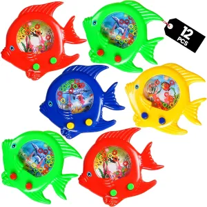 Fish Water Ring Toss Toy - (Pack of 12) Water Ring Game Handheld Fun Aqua Arcade Retro Game Pocket Travel Toys for Car Road Trip Activities for Kids Birthday Party Favors Goodie Bags Stuffers for Kids
