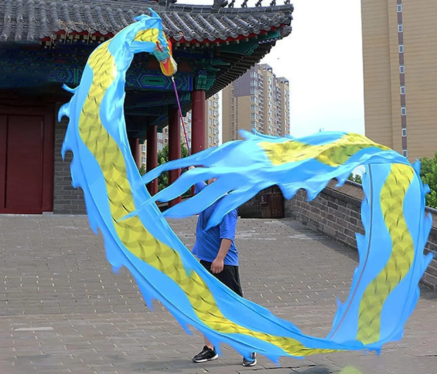 Fitness Toys 3D Colorful Dragon Dance Silk Practice Ribbon Single Printed Dragon Dance Ribbon Square Dance Fitness Dragon Dance Exercise(8m/26ft)