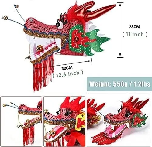 Fitness Toys Colorful Dragon Silk Ribbon, 3D Dragon Poi, Chinese Dragon Dance Ribbon Streamer for Outdoor Spring Tour, Fiberglass Handlebar   Travel Bag(12m/39ft)