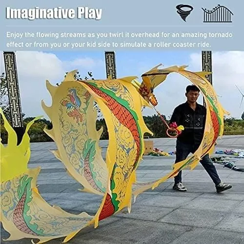 Fitness toys Dragon Ribbon Streamer,Dragon Silk Flowy,3D Colorful Dragon Silk Flowy Spinning & Shaking Kungfu Dragon Dance Silk Poi For Playing/Work Out Parent-Child Game Project Outdoor Park(8m)