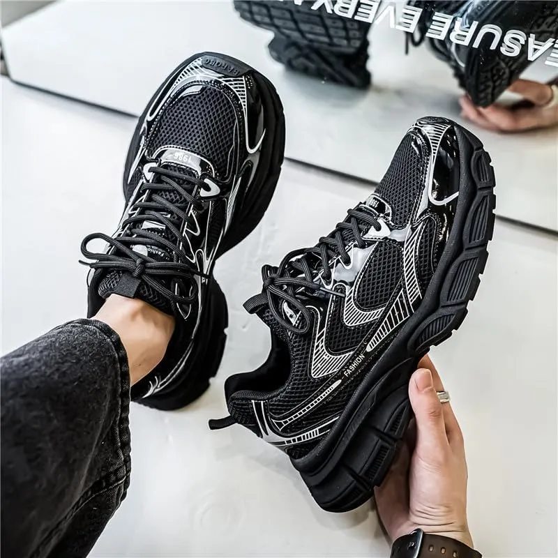 Floette Men's Silver Fashion Sneakers Dad Shoes Walking Casual Athletic Chunky Platform Sneakers