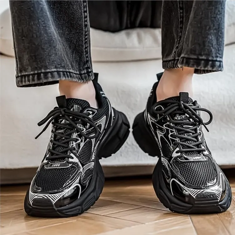 Floette Men's Silver Fashion Sneakers Dad Shoes Walking Casual Athletic Chunky Platform Sneakers