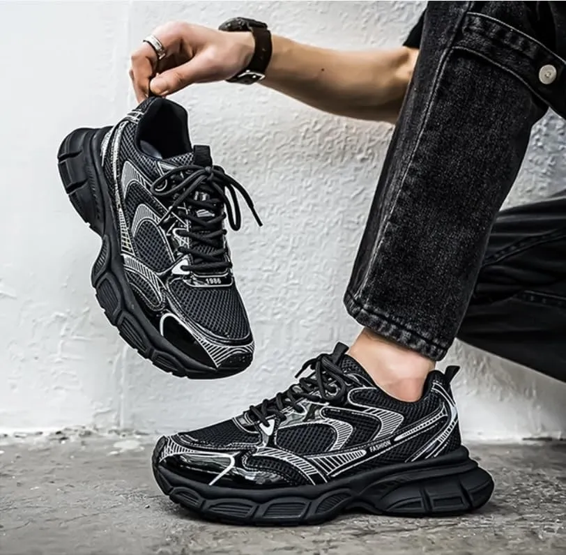 Floette Men's Silver Fashion Sneakers Dad Shoes Walking Casual Athletic Chunky Platform Sneakers