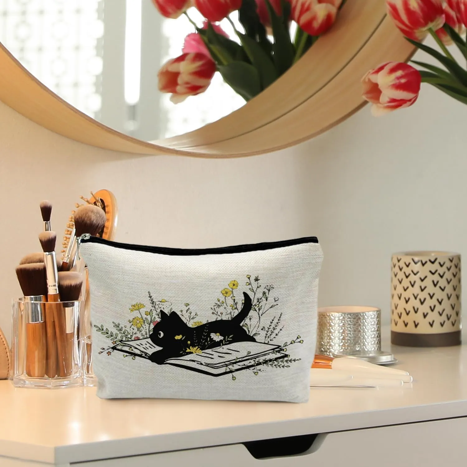 Floral Black Cat Makeup Bag, Cat Gifts for Women Cat Lovers, Black Cat Gifts, Cat Lover Gifts for Women, Cat Themed Gifts, Cat Stuff for Cat Lovers, Cat Cosmetic Bag Toiletry Bag